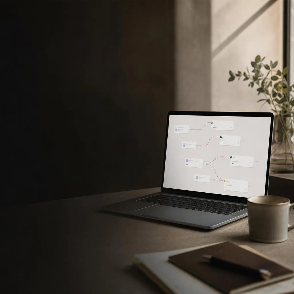 Form builder canvas with branching logic between questions